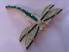 Elegant Dragonfly Brooch Sparkling Rhinestones Luxurious Green & Pink - 3