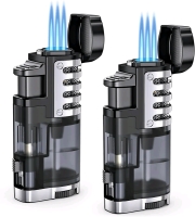 New - Topkay 2-Pack Cigar Torch Lighter Butane Refillable Triple Jet Flame Torch Lighters, Windproof Adjustable Flame Butane Torch Lighter .