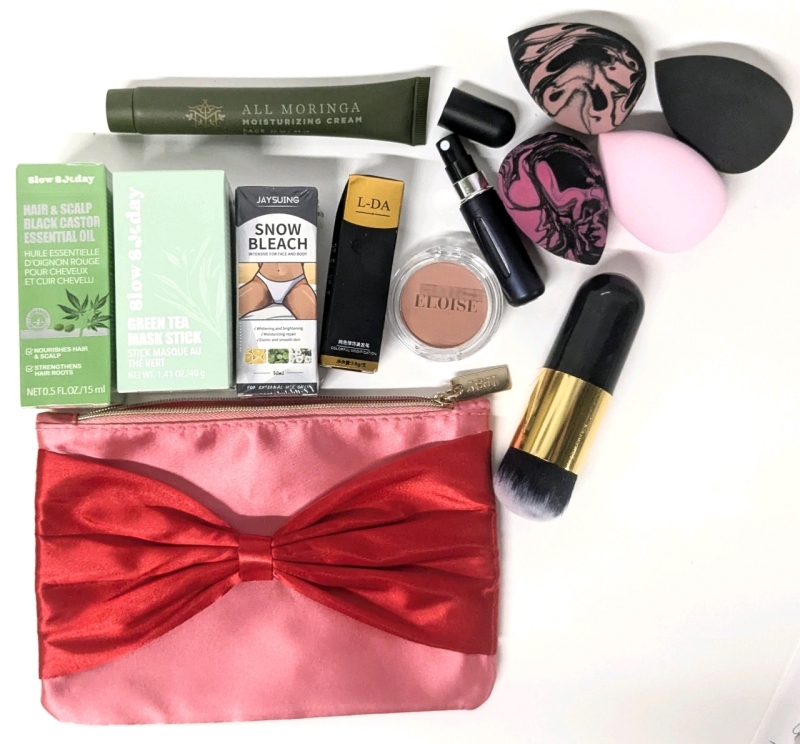 New Skincare, Makeup, Travel Perfume Atomiser, Makeup Sponges + Brush with Makeup Bag