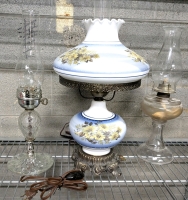 3 Vintage Lamps : 2 Electric, 1 Oil | Up to 23" Tall