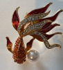 Rhinestone Goldfish Brooch Pearl Enamel Fish - 2