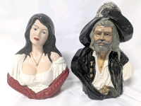 Pair of Vintage Handpainted Holland Mold Busts: Pirate Buccaneer & Woman | Up to 30.5" Tall ‎ | ‎No chips or cracks