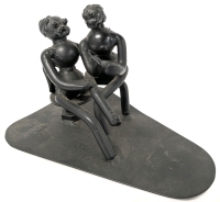 Weird Welded Metal Sculpture with Abstract Female Figure Sitting on Male Figure's Lap | 6.25" Tall