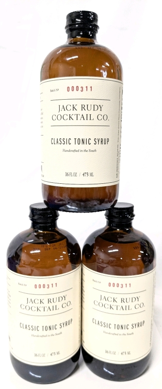 3 New JACK RUDY Cocktail Co. Classic Tonic Syrups - Small Batch | 473ml ea | Over $110 Retail Value! | BB 09/2026