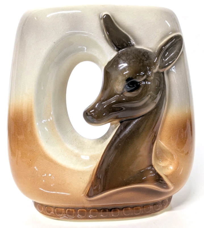 Vintage Royal Copley Doe Deer Head Square Shape Open Vase | 7.75" Tall