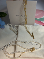 New Two ATOLEA Necklaces Fresh Water Pearls & Trombone Clasp Chain Waterproof Premium Stainless Steel + 18k gold PVD Coating<br/>