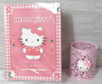 New Hello Kitty | Sticky Memo Book (8½"X6½") & Pen and Pencil Tin Cup (4" Tall, 3½" in Diameter)