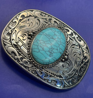 New Turquoise Style Large Stone Silver Western Southwest Belt Buckle Approximately 3.5 x 2.5 In