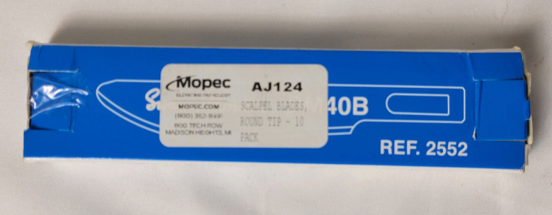 New - Mopec 4" Scalpel Blades # AJ124 , Round Tip Blades - PM40B . 10 Pack , All Blades Individually Sealed