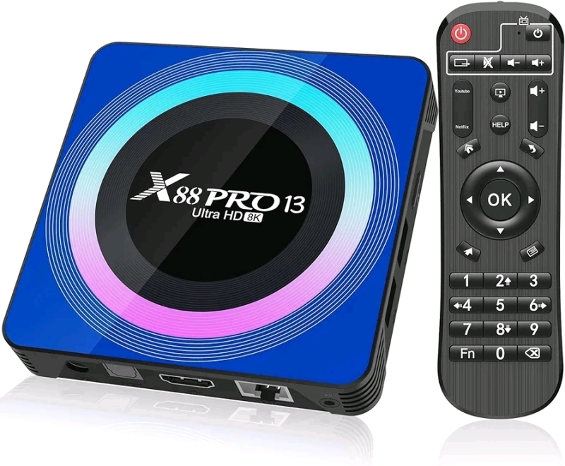 New - X88 Pro13 Android 13.0 TV Box 4GB RAM 64GB ROM Android Box RK3528 Quad-Core 64bit Cortex-A53 with Dual Wi-Fi 2.4G/5.0G, Supports 3D Ultra HD 8K/ H.265/ 100M LAN/USB 3.0 Smart TV Box