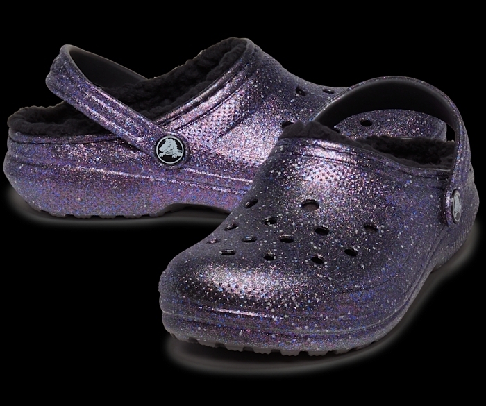 New Juniors Size 2 | CROCS Classic Lined Space Glitter Clogs | GLOWS IN THE DARK!