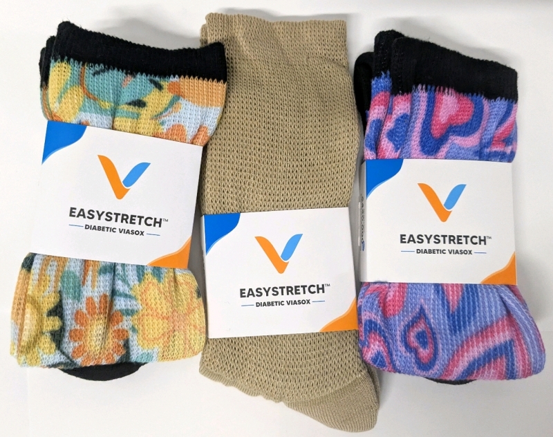 3 New Pairs Size Large | VIASOX EasySox Non-Binding Diabetic Socks | Size W10-13, M9-12 | A $60 Retail Value!