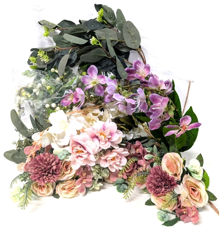 15 New Bunches of Artificial Flowers & Leaves | Up to 15" Long