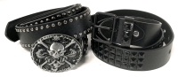 2 New Black PU Leather Belts (incl One with Skull & Snakes Buckle) | 40" - 47" Long