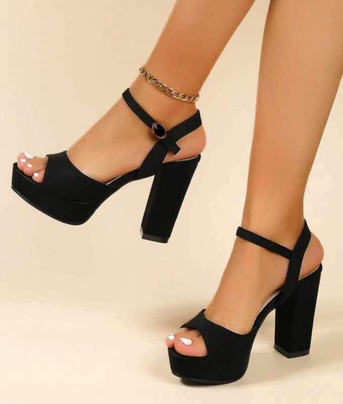 New Ladies Size 41 (8.5) | Black Velvet High Heels With Ankle Buckle Strap & 4" Heels
