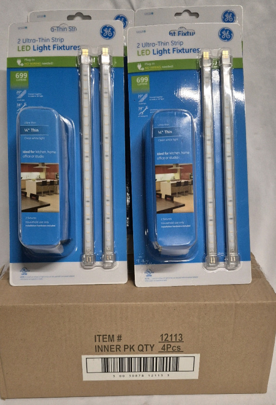 8 New Ultra Thin Strip LED Light Fixtures 10" Long- General Electric
