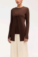 New Ladies Size Medium | Veiled Labina Jersey Two Piece Tie Front Top - Brown Retails for $180