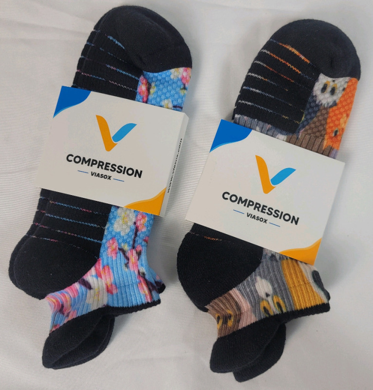 2 New Pairs Size Large Viasox Ankle Compression Socks . Fits - Men 9-12 & Women 10-13