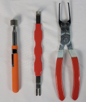 New - Automotive Tool Lot . Magnetic Retractable Pick-Up Tool , Electrical Terminal Connector Separator Removal Tool & Relay Disassembly and Assembly Clamp