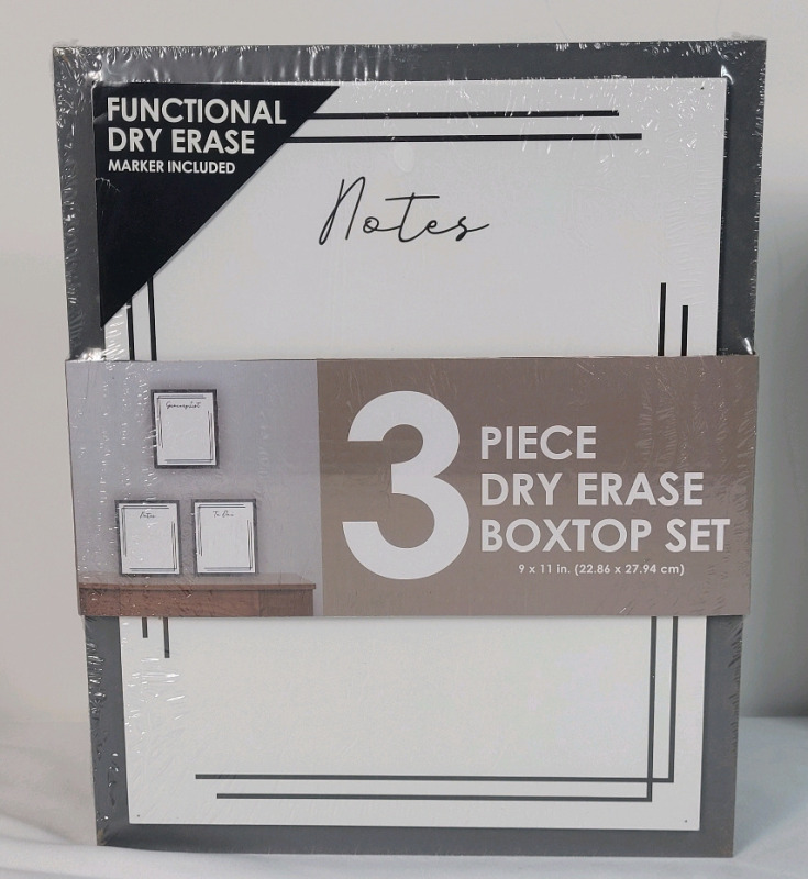 New - 3-Piece Dry Erase Boxtop Frame Set with Marker . Frames measure 9"&times;11" , Grey