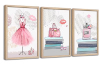 New - 3-Piece Girls Room Frame Wall Decor Artwork . Each Frame measures 16"24"