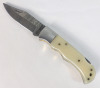 New - Damascus Steel Single Blade Folding Pocket Knife with Leather Belt Case . Measures 6 5/8" long when open - 2