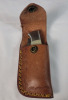 New - Damascus Steel Single Blade Folding Pocket Knife with Leather Belt Case . Measures 6 5/8" long when open - 5
