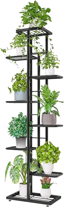 New JEPRECO Metal Plant Stand 8 Tier 9 Potted, Multiple Flower Pot Holder Shelves Organizer Rack for Garden Balcony Patio Living Room Indoor Outdoor (9 pot positions, Dark Grey)
