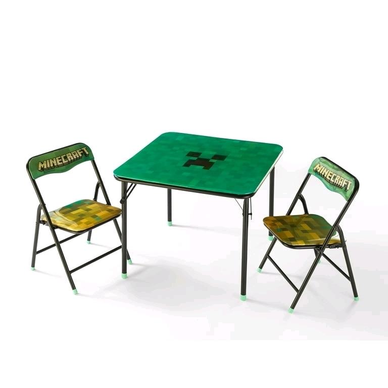 New MINECRAFT Kid's 3 Piece Metal Square Table And Chair Set