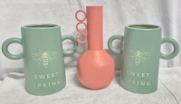 3 New 7" Ceramic & 9" Metal Vases