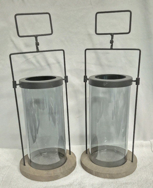 2 New Patio Candle Holder Lanterns 15.25" Tall