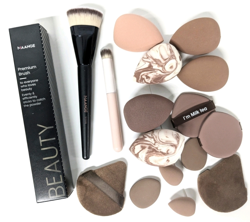 2 New Makeup Brushes (incl ) & 14 Makeup Sponges | Brushes Up to 6.75" Long