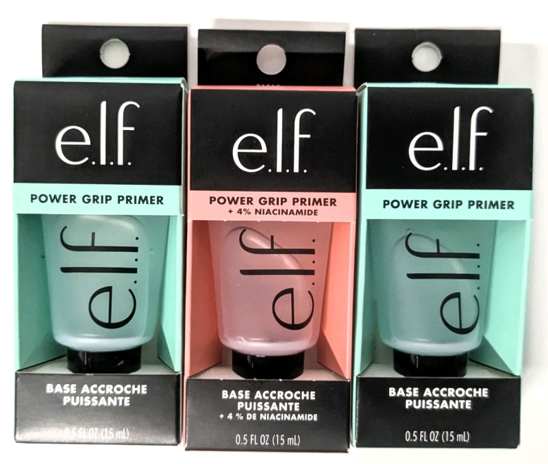 3 New E.L.F. Power Grip Primers | 2x Classic, 1x +4% Niacinamide | Colour: Clear | 15ml ea