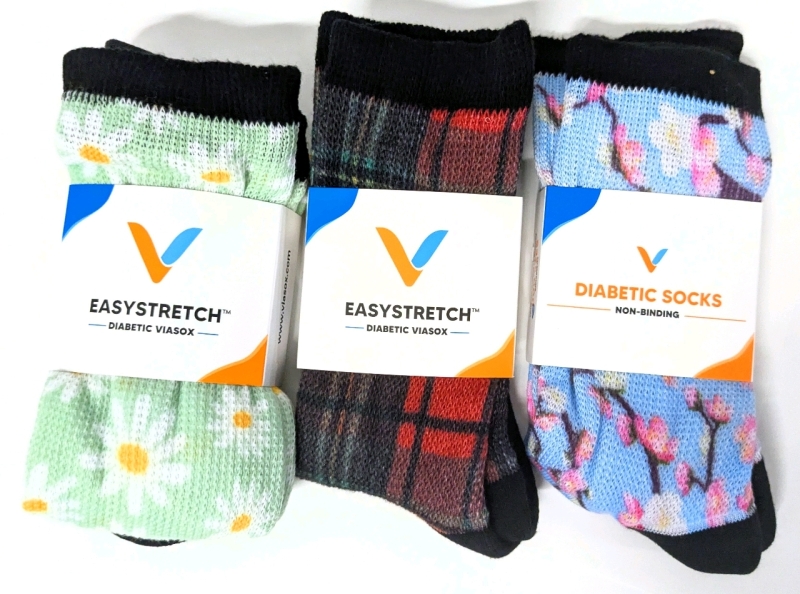 3 New Pairs Size Lg + Med | VIASOX EasySox Non-Binding Diabetic Socks | $60 Retail Value!
