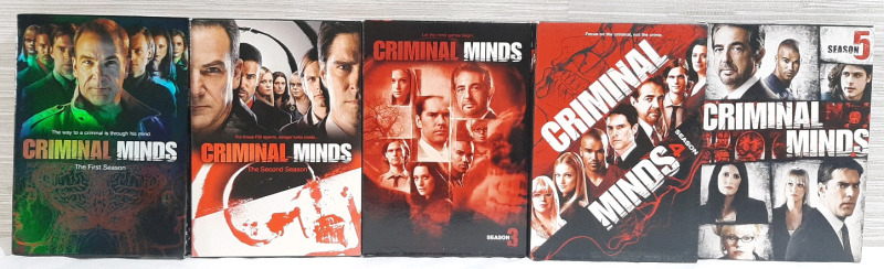Criminal Minds Seasons 1-5 DVD Box Sets - All Box Sets Have Their Respective DVD Cases Inside, Individual DVDs Cases Have Not Been Inspected to Have The Discs Inside