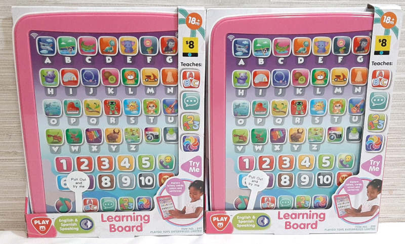 2 New Playgo Toys English & Spanish Speaking Learning Boards, Pink Colored (10"x7&frac12;")