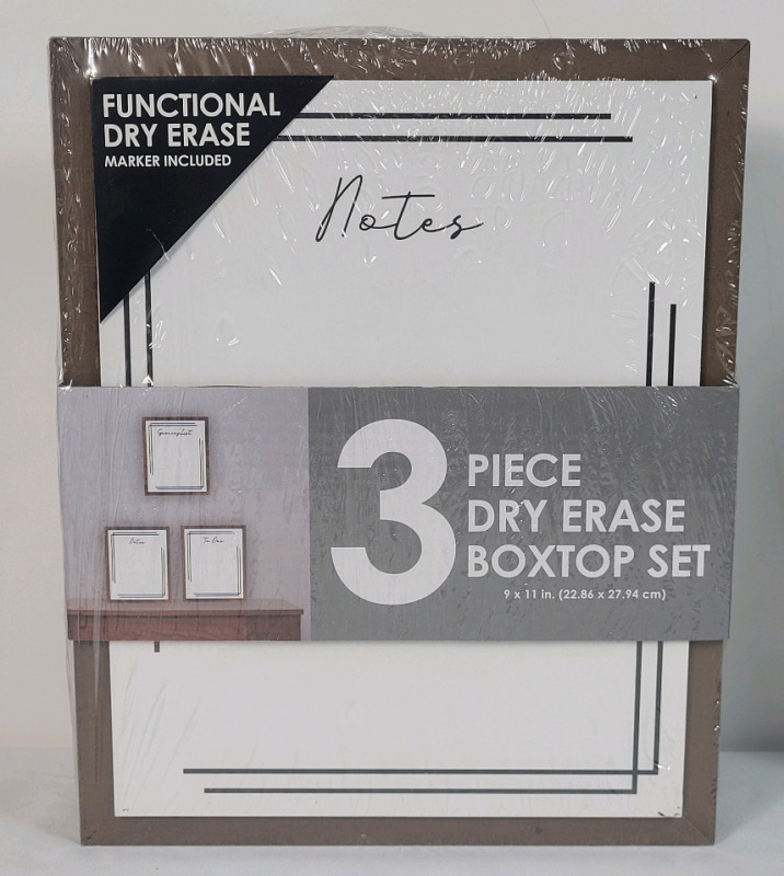 New - 3-Piece Dry Erase Boxtop Frame Set with Marker . Frames measure 9"&times;11" , Brown
