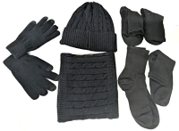 New Black Knitted Toque, Lined Neckwarmer, Gloves with Touchscreen Compatibility & 4 Pairs of Socks (Size 40-43)
