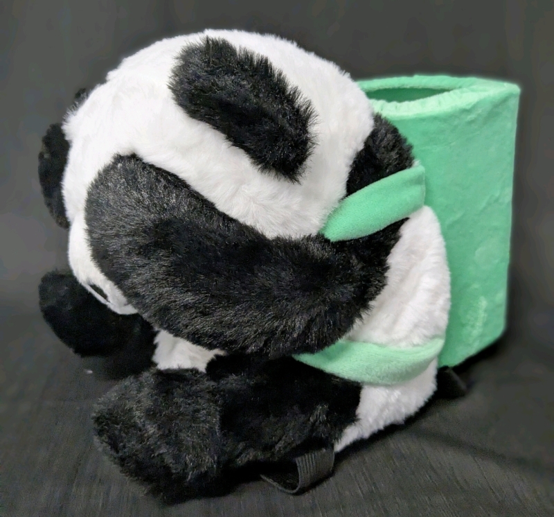 Adorable New Plush Panda Tissue Holder with Wastepaper Basket Backpack - With Elastics on Bottom to Attach to Center Console | 7.25" Tall