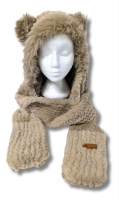 New Super Soft Teddy Bear Hood Hat with Built-in Scarf and Hand Warming Pockets | One Size Fits Most Adults
