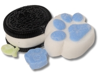 4 New INCREDIBLY Squishy, Soft and Sticky Fidget Toys : Large Oreo, Somewhat Fuzzy Paw, Small Fish & Small Paw | Oreo 3" Diameter x 1.5" Thick