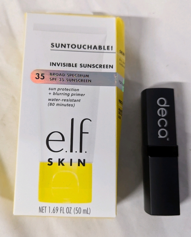 New E.L.F Skin Suntouchable Invisible Sunscreen (35 SPF 50ml.) & Deca "Vitamin E" Lipstick.