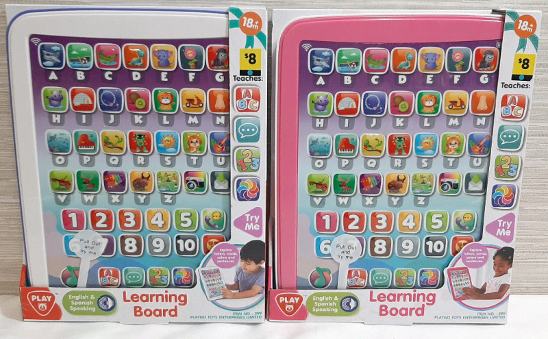 2 New Playgo Toys English & Spanish Speaking Learning Boards, Blue and Pink (10"x7&frac12;")