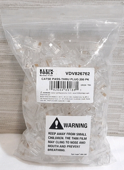 New Bag of Cat5E Pass-Thru Plugs for Ethernet Cables, about 200+ Pcs
