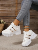 New Womens Size 37 Round Toe Lace-Up Colorblock White Sneakers, Campus Style Wedge Platform Athletic Shoes.