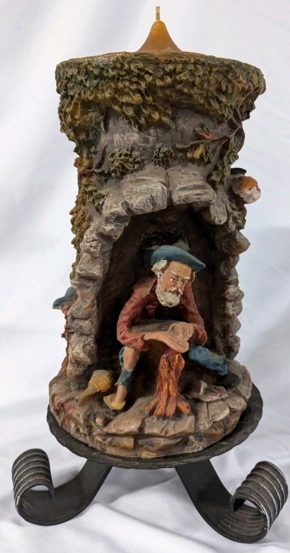 Vintage German Handmade & Hand Painted Candle. 16.5" Tall with Base.