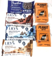 4 New Packs Lilys & Pascha Chocolate Chips (Keto Friendly/No Added Sugar) & 2 New* Peanut Butta Chocolat(e) Mid Day Squares (See Desc) | $60 Retail Value!