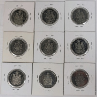 1968 - 2002 Canadian 50 Cent Half Dollar Coins . 1968 , 1973 , 1974 , 1976 , 1978 , 1987 , 1989 , 1997 & 2002 . Nine (9) Coins