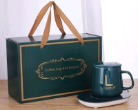 New Constant Temperature Beverage Mug Warmer / Coffee Cup Warmer Set : Green Ceramic "Lucky" Mug with Lid & USB Mug Warmer