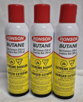 3 New - Ronson Butane Lighter Fluid Cans , 290ml . Note: This Lot Cannot be Shipped